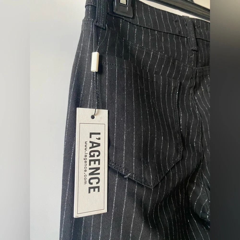 L'AGENCE Selma High Rise Sleek Baby Boot Trousers Black/Silver Glitter Stripe 25 - Picture 9 of 9